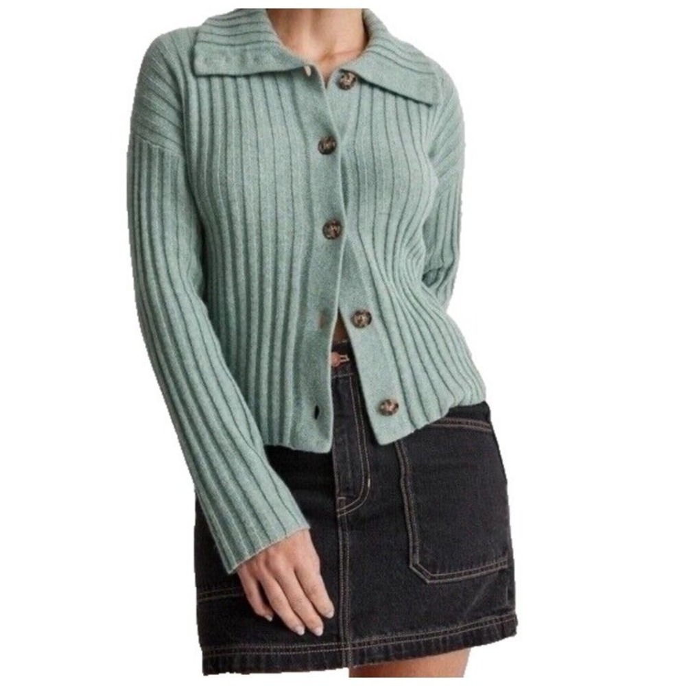 Madewell Oversize Collar Cardigan Sweater Green‎ Sz XS Womens Wool Blend Buttons
